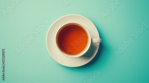 Obraz na płótnie white cup of tea on a turquoise background w salonie