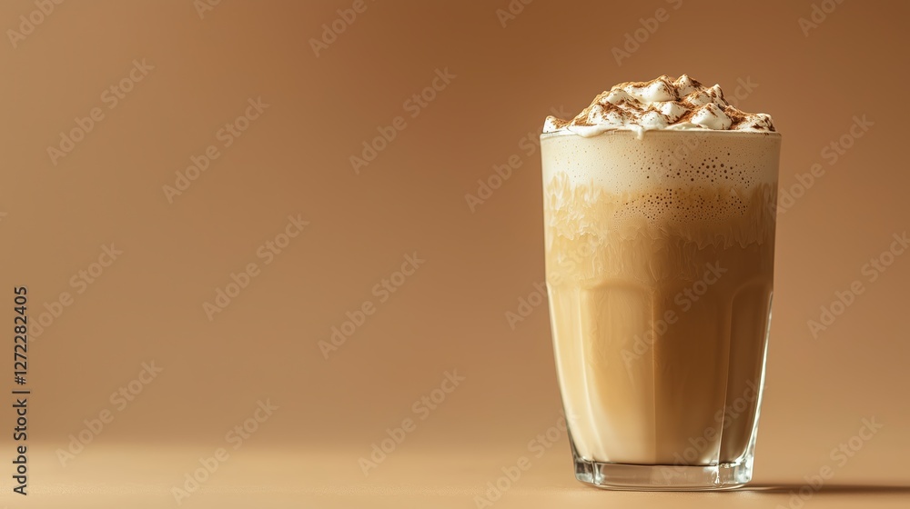 iced coffee with whipped cream on brown background