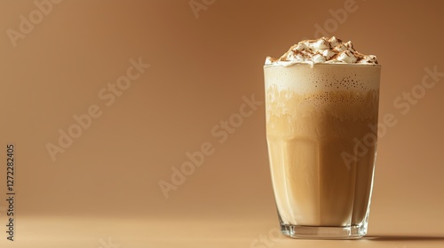 Obraz na płótnie iced coffee with whipped cream on brown background w salonie