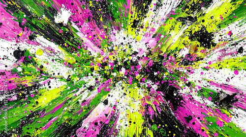 Vibrant abstract explosion of paint splashes, radiating colors on a canvas, ideal for posters, wallpapers, or digital art photo