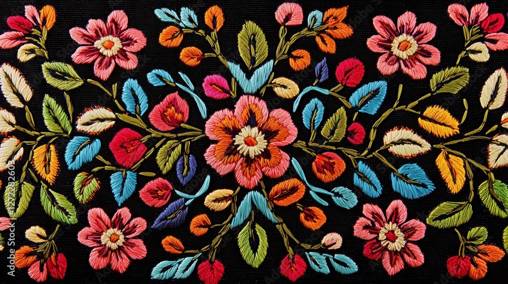 Beautiful graphics of embroidered flowers.