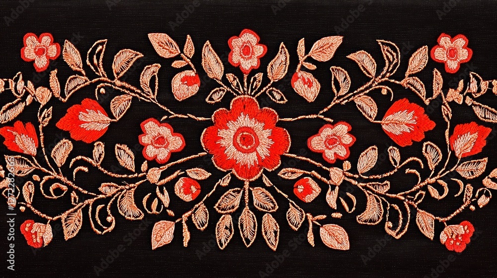 Beautiful graphics of embroidered flowers.