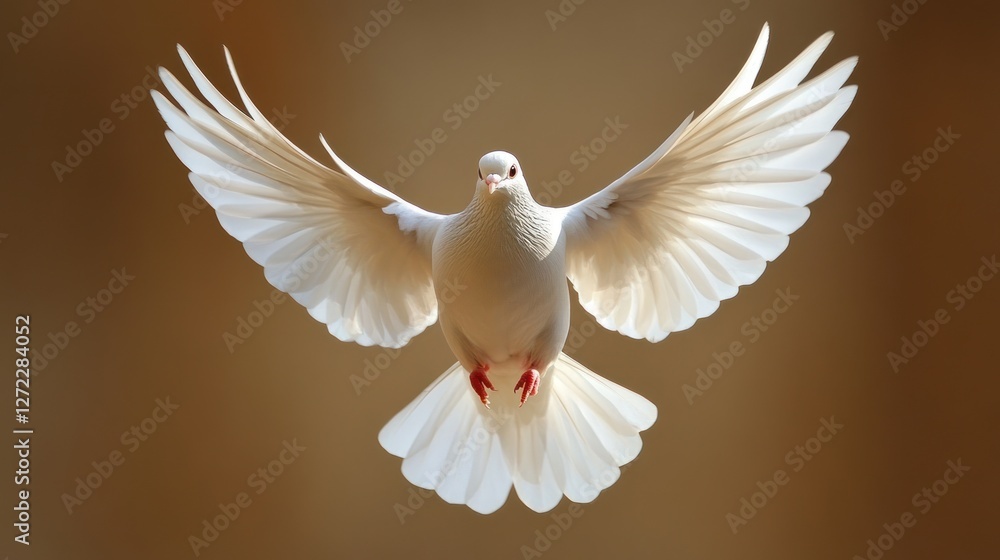 Fototapeta premium Majestic white dove soaring gracefully in sunlight