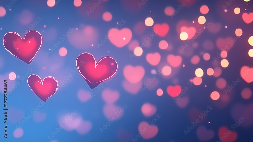 Three Hearts Floating Among Many Blurred Hearts Three Hearts Floating Among Many Blurred Hearts