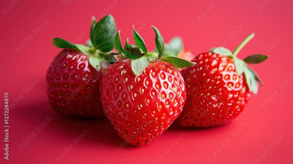 fresh strawberries on red background