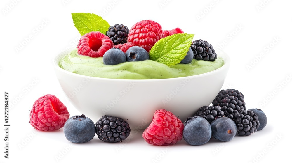Green Yogurt Bowl Topped With Fresh Berries Green Yogurt Bowl Topped With Fresh Berries
