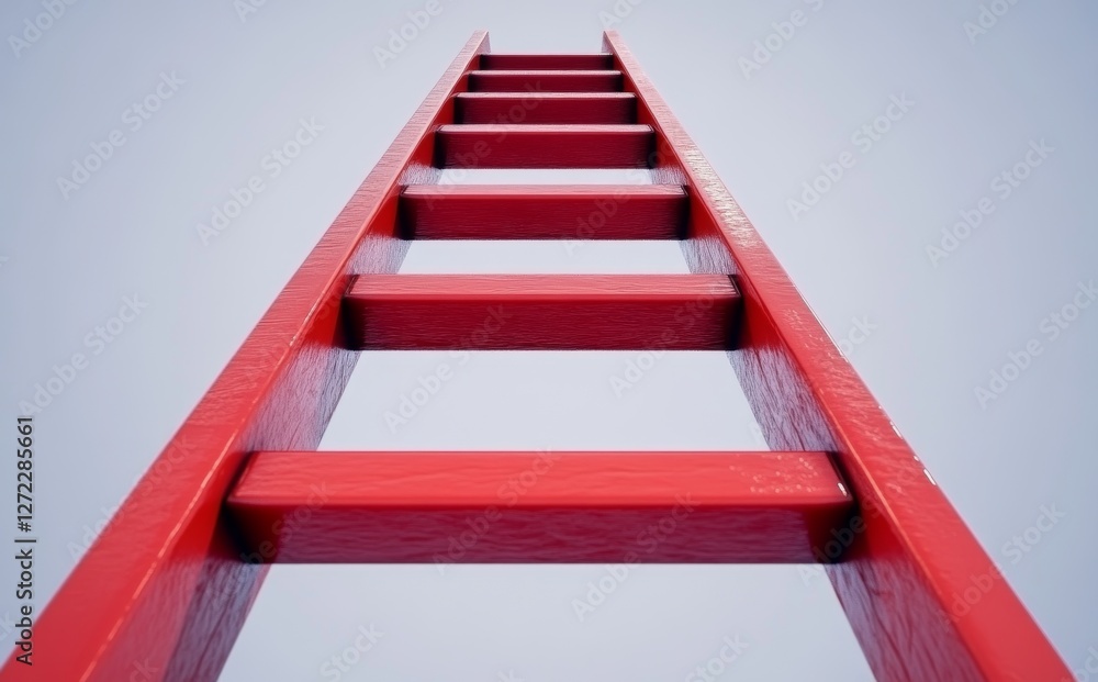A ladder in red close to the wall. Steps to climb. Ladder represents the drive for development. Depicts the career ladder concept. Place for text. White SPCA copy. Stepping stones towards growth. 3D A ladder in red close to the wall. Steps to climb. Ladder represents the drive for development. Depicts the career ladder concept. Place for text. White SPCA copy. Stepping stones towards growth. 3D