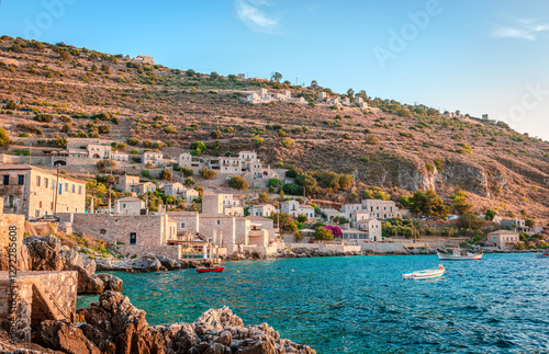 Limeni, a small seaside village on the Mani peninsula in the Peloponnese of mainland Greece and a popular tourist destination.