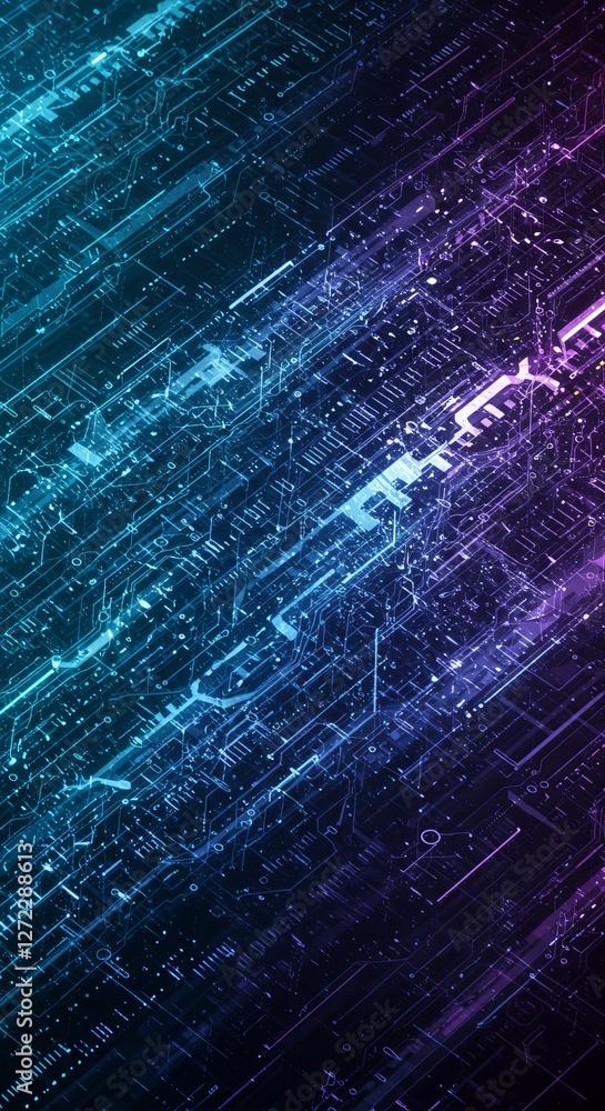 Obraz premium Abstract digital circuit in futuristic neon colors highlighting technology and innovation
