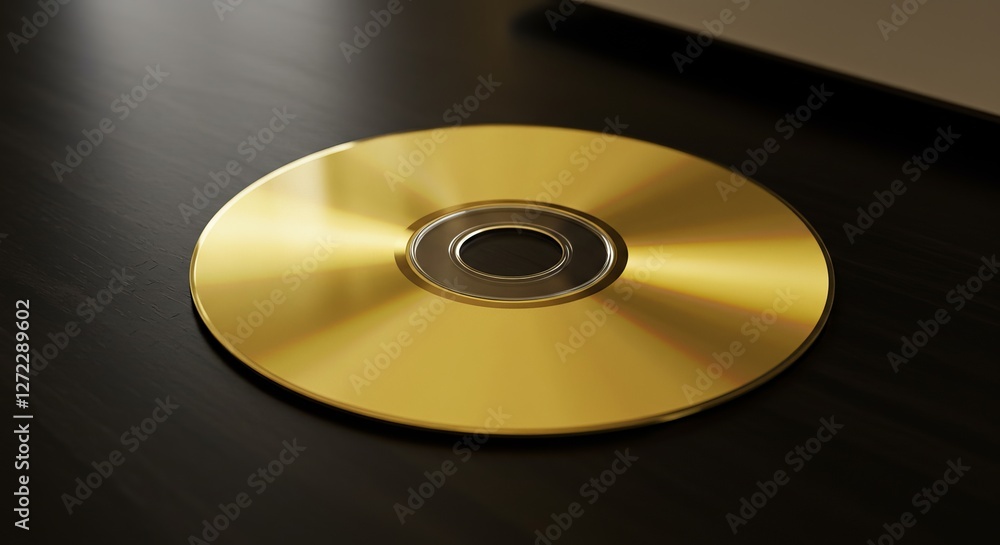Golden cd reflecting light on dark surface Golden cd reflecting light on dark surface