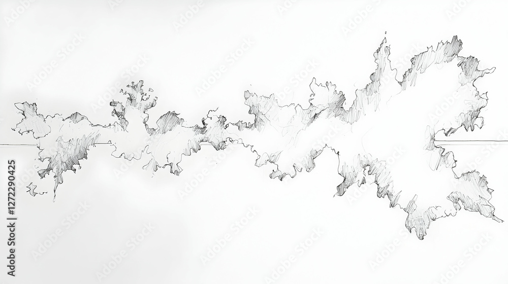 Sketch of irregular coastline, island map, drawing, paper background, geographic design Sketch of irregular coastline, island map, drawing, paper background, geographic design