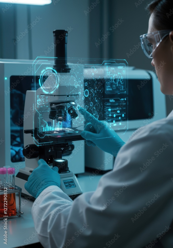 Scientist using advanced digital microscope technology in a modern laboratory Scientist using advanced digital microscope technology in a modern laboratory