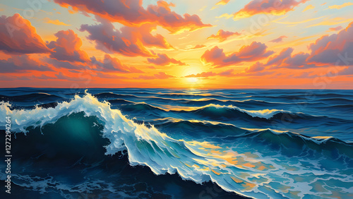 Stylized sunset over the sea