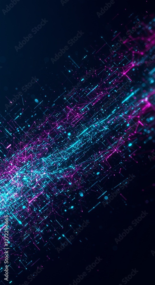 Fototapeta premium Abstract digital wave of neon lights with blue and pink particle streams