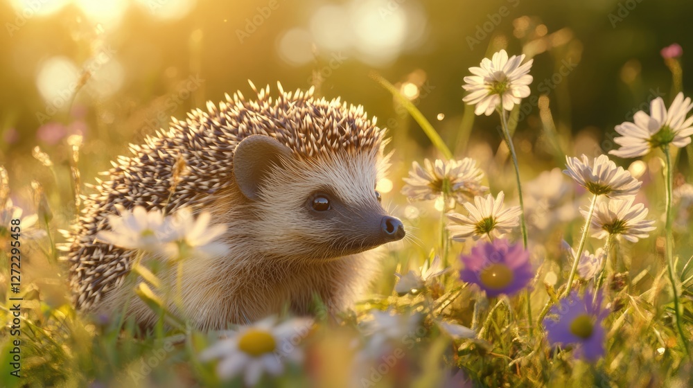 Hedgehog in a Golden Meadow of Daisies Hedgehog in a Golden Meadow of Daisies