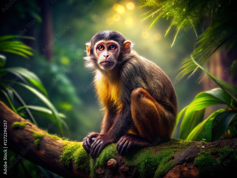 Obraz premium Lonely Monkey in Dramatic Jungle Setting - Portrait Photography