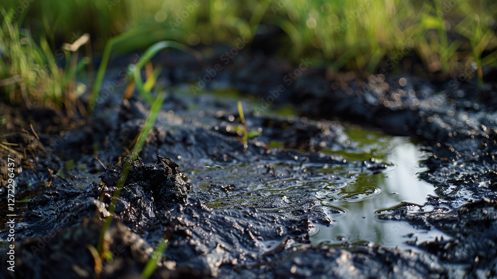 Soil Contaminated by Petroleum: An image showing soil with dark petroleum stains, highlighting the environmental risks and contamination from oil spills. Soil Contaminated by Petroleum: An image showing soil with dark petroleum stains, highlighting the environmental risks and contamination from oil spills.