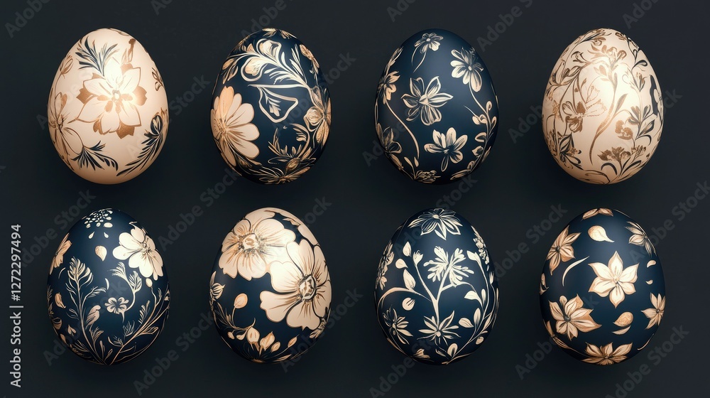 Close-up of Easter eggs with floral patterns Close-up of Easter eggs with floral patterns