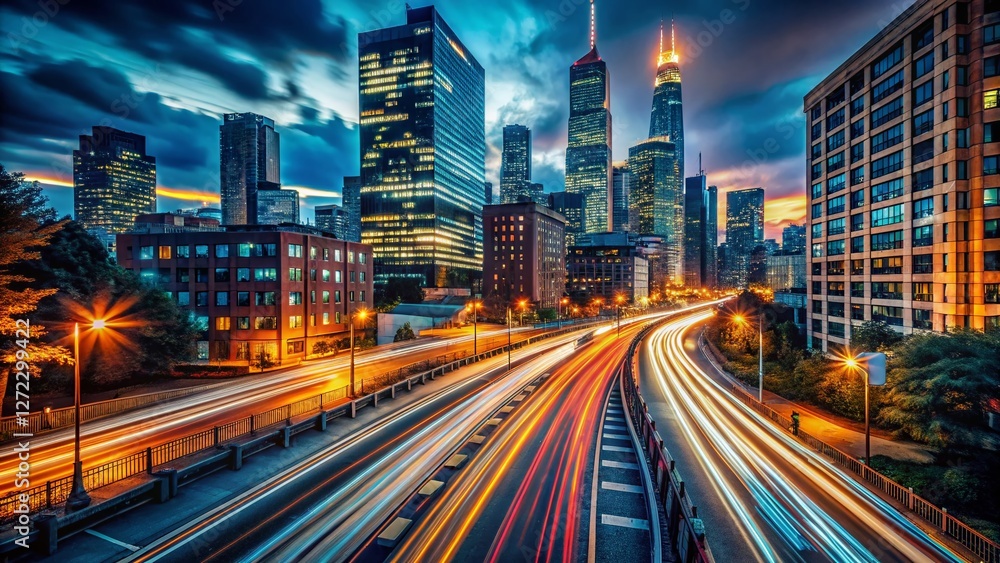 Long Exposure City Lightscape at Night, Urban Destination Travel Photography Long Exposure City Lightscape at Night, Urban Destination Travel Photography