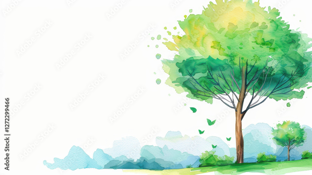 Vibrant watercolor tree illustration captures the essence of nature, perfect for celebrating the Tu BiShvat festival. Vibrant watercolor tree illustration captures the essence of nature, perfect for celebrating the Tu BiShvat festival.