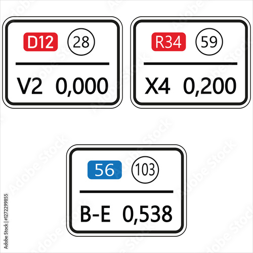 Additional panels showing increasing kilometric point road signs, used in several countries to indicate the position on a road
