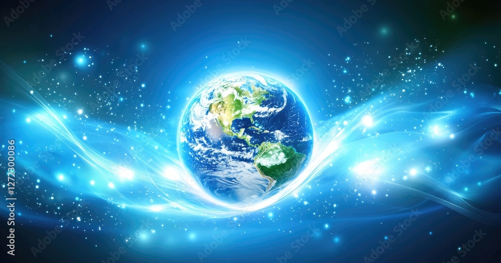 Earth in a vibrant, glowing cosmic energy field Earth in a vibrant, glowing cosmic energy field