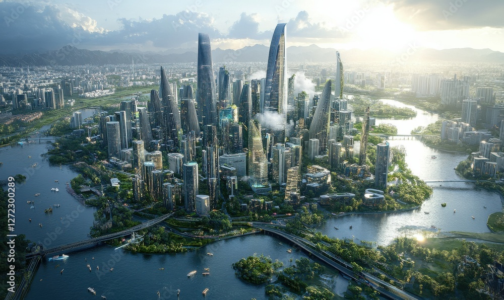 Fototapeta premium Digital Cityscape: A Futuristic Vision