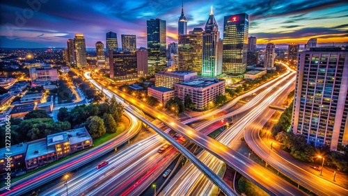 Wallpaper Mural Long Exposure Downtown Traffic Lights Trails - Aerial Drone Photography Torontodigital.ca