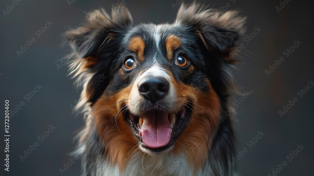 A detailed view of a dog splashing in a shallow stream, with water droplets flying around and a look of happiness on its face.