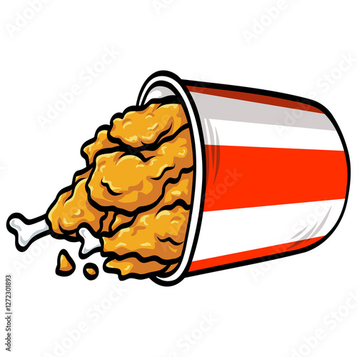 Fried Chicken Cartoon Drop Falling Bucket Illustration Drawing