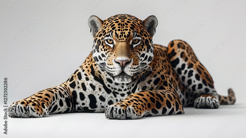 Obraz premium A majestic african leopard stands proudly in the snowy landscape, its powerful presence and elegant whiskers making it a true king of the wild