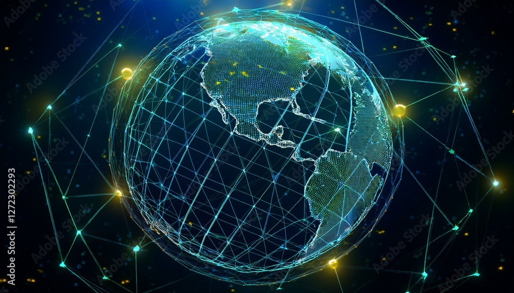 Obraz premium Connections system global world view 3D rendering. Generated image