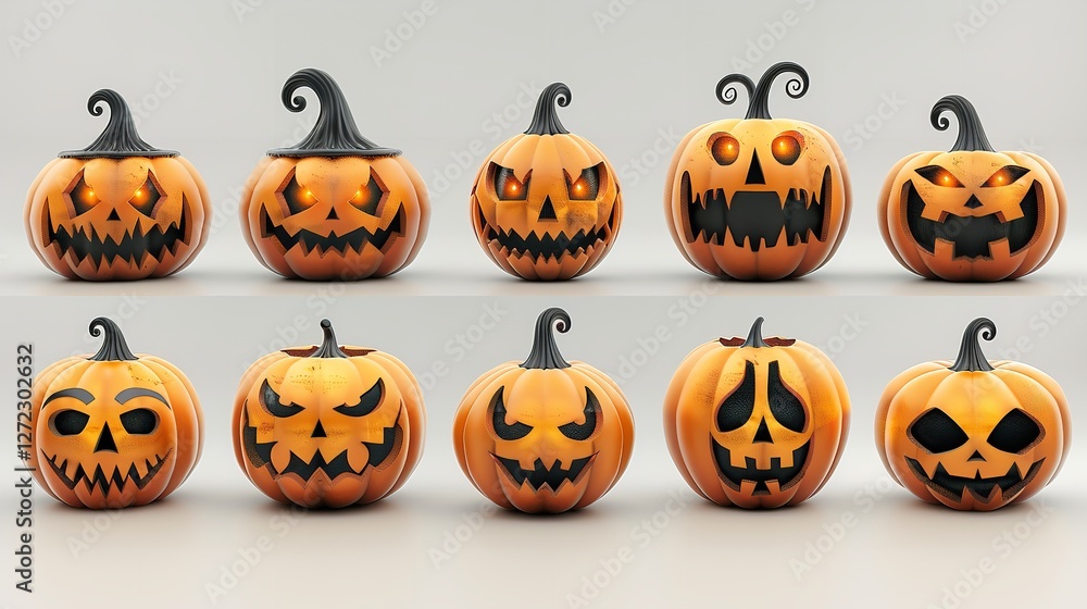 White Background with Halloween Pumpkins, Studio Photography White Background with Halloween Pumpkins, Studio Photography