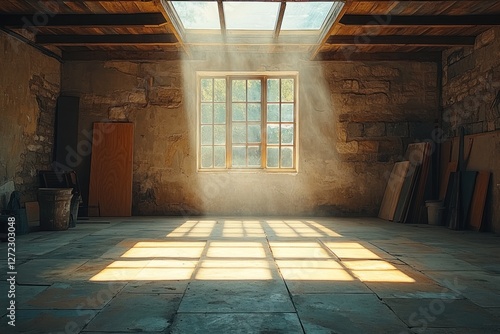 Wallpaper Mural Dreamlike House Interior Under Renovation with Skylight and Textured Walls Torontodigital.ca