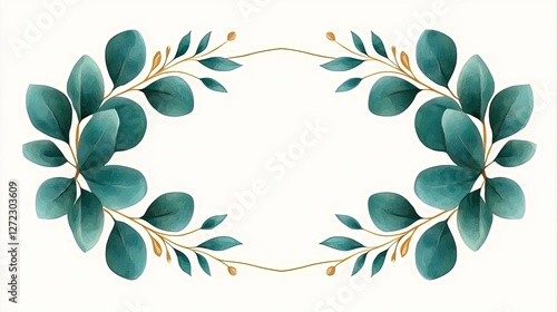 Elegant Teal Eucalyptus Leaves Gold Branch Frame