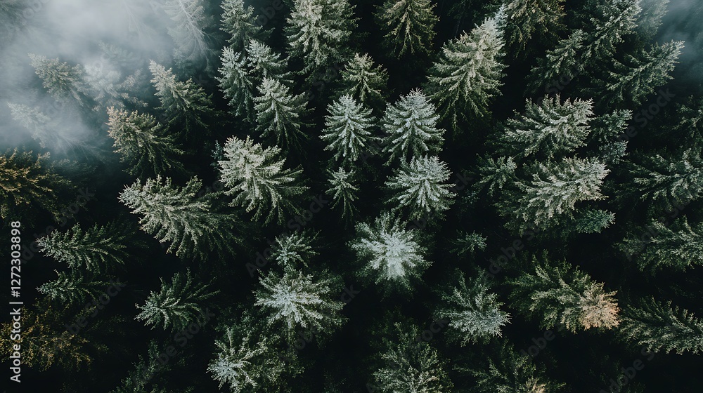 Aerial View of a Foggy Evergreen Forest Aerial View of a Foggy Evergreen Forest