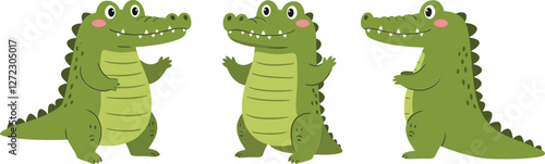 Cheerful cartoon crocodile character in flat design style vector art
