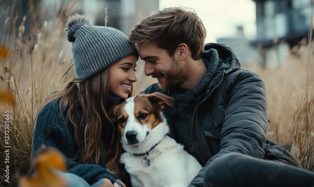 Expecting couple sharing a moment with their do image Expecting couple sharing a moment with their do image