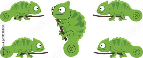 Chameleon character progression in flat design vector art illustration
