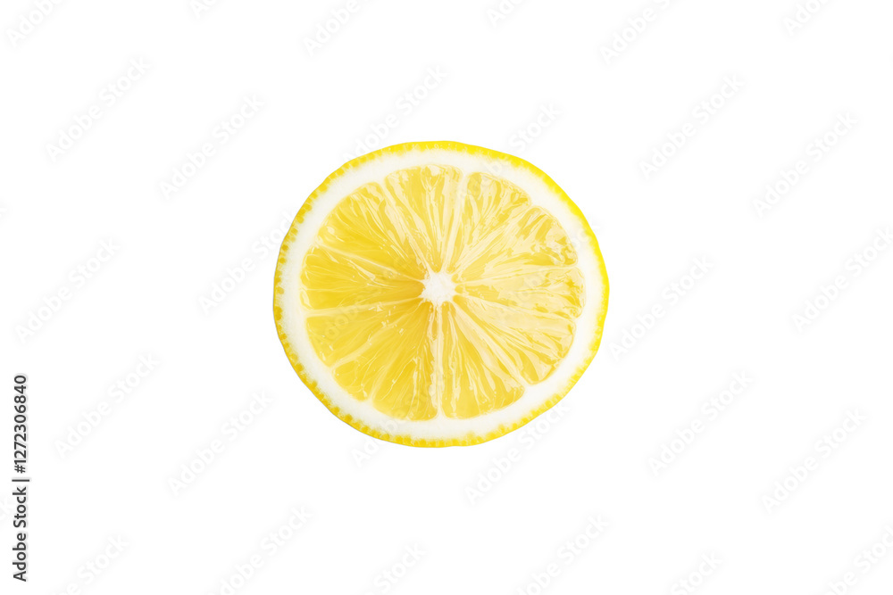 Lemon slice is shown on a white background, isolated Lemon slice is shown on a white background, isolated