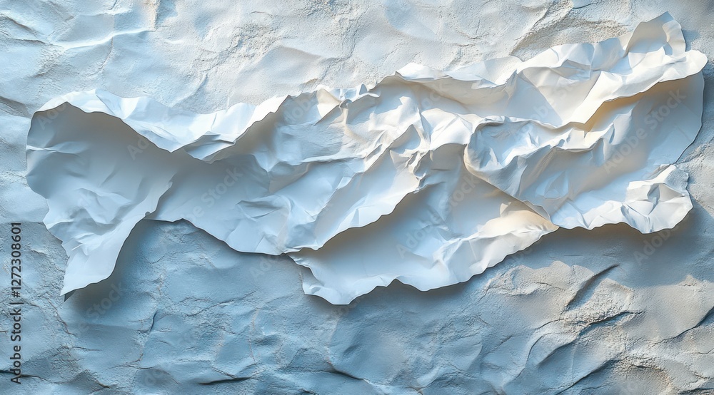Crumpled White Paper on Textured Silver Background Minimalist Composition Natural Light Shadows Crumpled White Paper on Textured Silver Background Minimalist Composition Natural Light Shadows