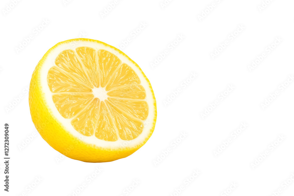 Slice of lemon is shown on a white background, isolated Slice of lemon is shown on a white background, isolated