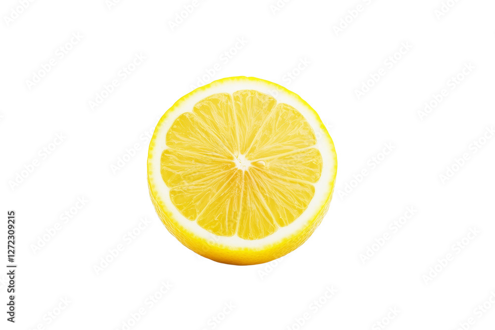 Slice of lemon is shown on a white background, isolated Slice of lemon is shown on a white background, isolated