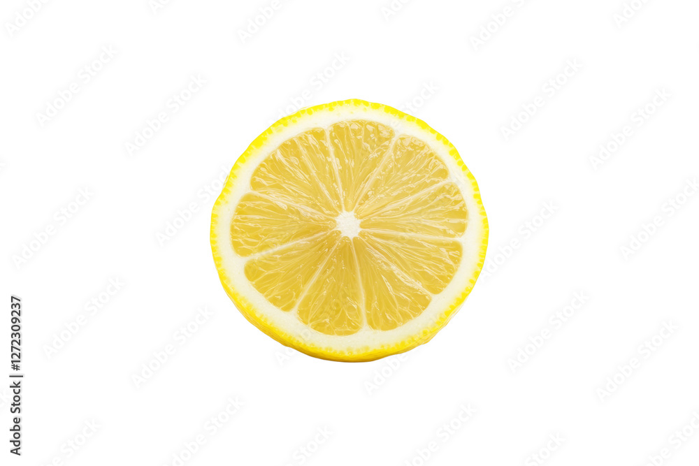 Lemon slice is shown on a white background, isolated Lemon slice is shown on a white background, isolated