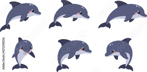 Dolphin character animation showing playful movements in flat vector art