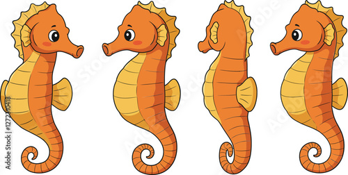 Cute seahorse character transformation in flat and colorful style vector illustration