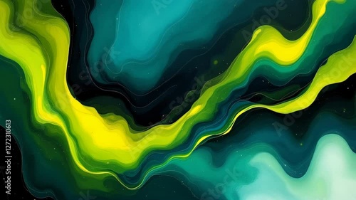 Abstract Green and Yellow Swirls: A Digital Painting of Celestial Flow