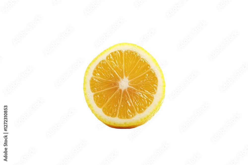Slice of lemon is shown on a white background, isolated Slice of lemon is shown on a white background, isolated