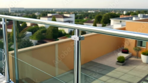 Modern Glass and Stainless Steel Balcony Railing with City View