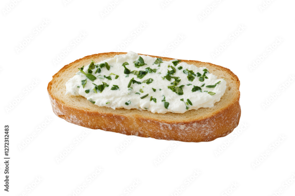 Slice of bread with a white spread on it, isolated Slice of bread with a white spread on it, isolated